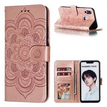 Intricate Embossing Datura Solar Leather Wallet Case for Huawei Nova 3i - Rose Gold