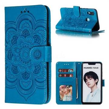 Intricate Embossing Datura Solar Leather Wallet Case for Huawei Nova 3i - Blue