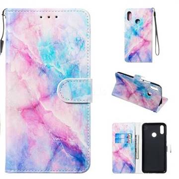 Blue Pink Marble Smooth Leather Phone Wallet Case for Huawei Nova 3i