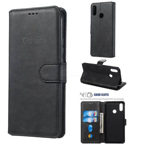Retro Calf Matte Leather Wallet Phone Case for Huawei Nova 3i - Black