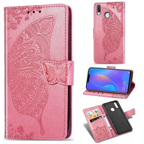 Embossing Mandala Flower Butterfly Leather Wallet Case for Huawei Nova 3i - Pink