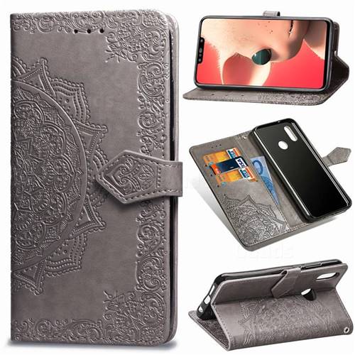 Embossing Imprint Mandala Flower Leather Wallet Case for Huawei Nova 3i - Gray