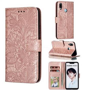 Intricate Embossing Lace Jasmine Flower Leather Wallet Case for Huawei Nova 3i - Rose Gold