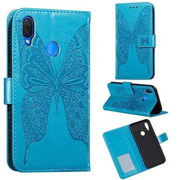Intricate Embossing Vivid Butterfly Leather Wallet Case for Huawei Nova 3i - Blue