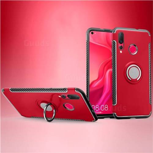 Armor Anti Drop Carbon PC + Silicon Invisible Ring Holder Phone Case for Huawei nova 4 - Red