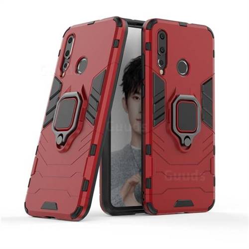 Black Panther Armor Metal Ring Grip Shockproof Dual Layer Rugged Hard Cover for Huawei nova 4 - Red