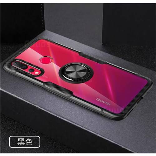 Acrylic Glass Carbon Invisible Ring Holder Phone Cover for Huawei nova 4 - Black