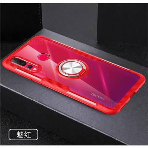 Acrylic Glass Carbon Invisible Ring Holder Phone Cover for Huawei nova 4 - Charm Red