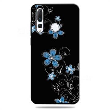 Little Blue Flowers 3D Embossed Relief Black TPU Cell Phone Back Cover for Huawei nova 4