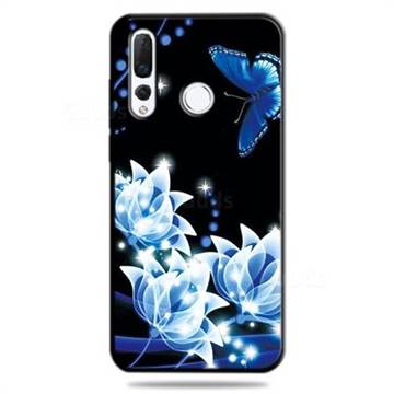 Blue Butterfly 3D Embossed Relief Black TPU Cell Phone Back Cover for Huawei nova 4