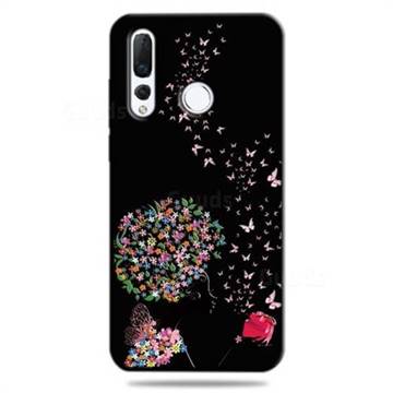 Corolla Girl 3D Embossed Relief Black TPU Cell Phone Back Cover for Huawei nova 4