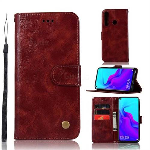 Luxury Retro Leather Wallet Case for Huawei nova 4 - Wine Red