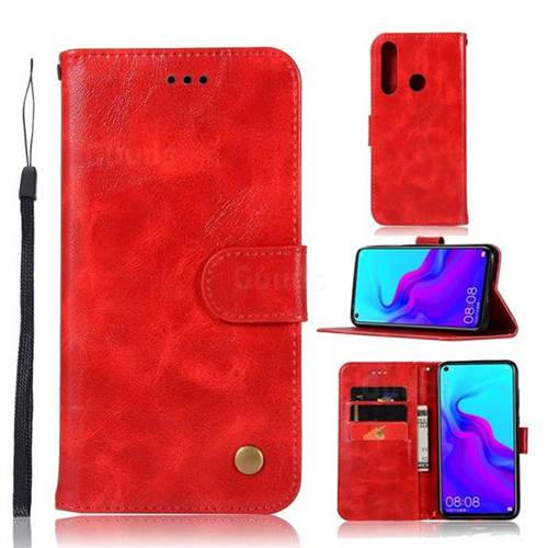 Luxury Retro Leather Wallet Case for Huawei nova 4 - Red