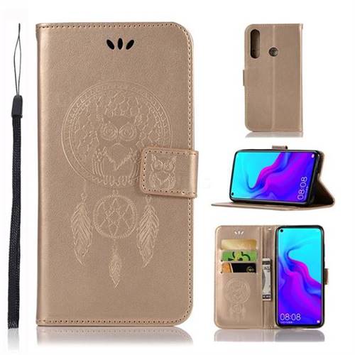 Intricate Embossing Owl Campanula Leather Wallet Case for Huawei nova 4 - Champagne