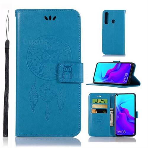 Intricate Embossing Owl Campanula Leather Wallet Case for Huawei nova 4 - Blue