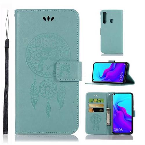 Intricate Embossing Owl Campanula Leather Wallet Case for Huawei nova 4 - Green