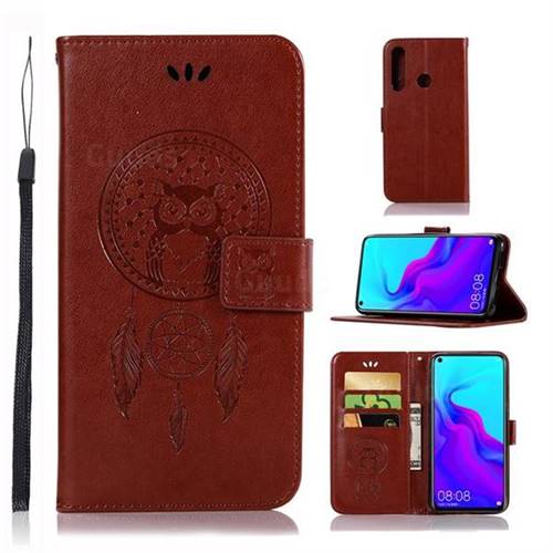 Intricate Embossing Owl Campanula Leather Wallet Case for Huawei nova 4 - Brown