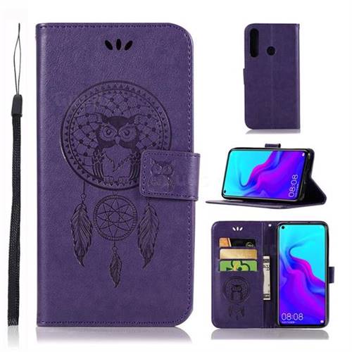Intricate Embossing Owl Campanula Leather Wallet Case for Huawei nova 4 - Purple