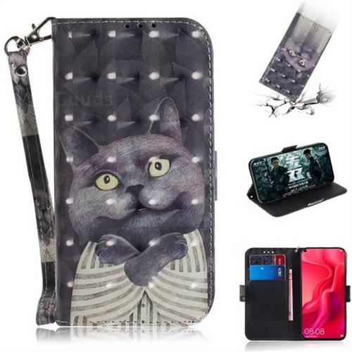 Cat Embrace 3D Painted Leather Wallet Phone Case for Huawei nova 4