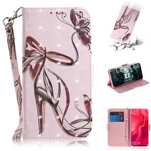 Butterfly High Heels 3D Painted Leather Wallet Phone Case for Huawei nova 4