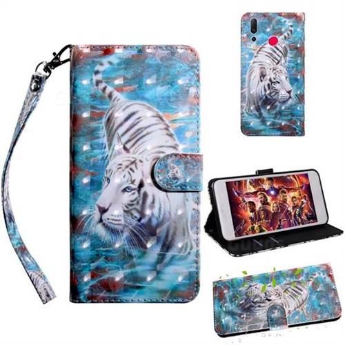 White Tiger 3D Painted Leather Wallet Case for Huawei nova 4