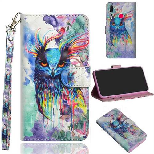 Watercolor Owl 3D Painted Leather Wallet Case for Huawei nova 4