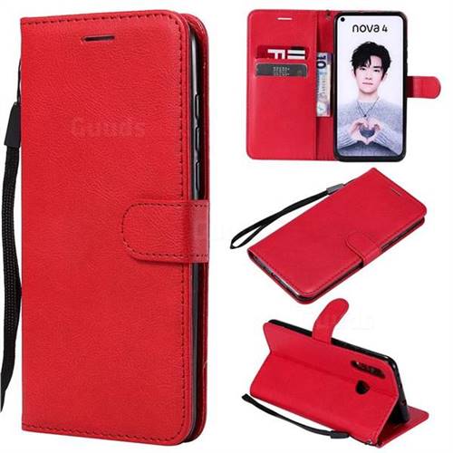 Retro Greek Classic Smooth PU Leather Wallet Phone Case for Huawei nova 4 - Red