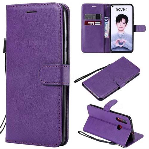 Retro Greek Classic Smooth PU Leather Wallet Phone Case for Huawei nova 4 - Purple