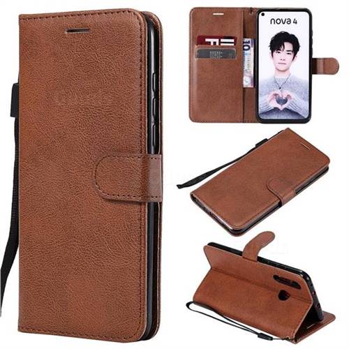 Retro Greek Classic Smooth PU Leather Wallet Phone Case for Huawei nova 4 - Brown