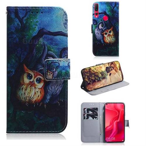 Oil Painting Owl PU Leather Wallet Case for Huawei nova 4