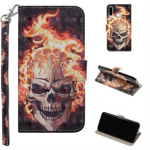 Flame Skull 3D Painted Leather Phone Wallet Case Cover for Huawei nova 4