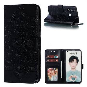 Intricate Embossing Datura Solar Leather Wallet Case for Huawei nova 4 - Black