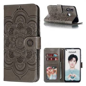 Intricate Embossing Datura Solar Leather Wallet Case for Huawei nova 4 - Gray