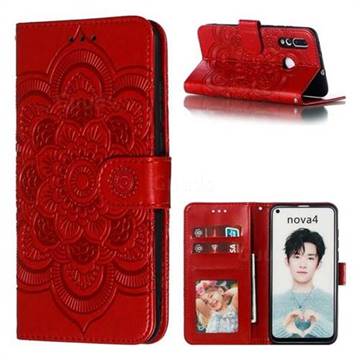 Intricate Embossing Datura Solar Leather Wallet Case for Huawei nova 4 - Red