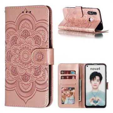 Intricate Embossing Datura Solar Leather Wallet Case for Huawei nova 4 - Rose Gold