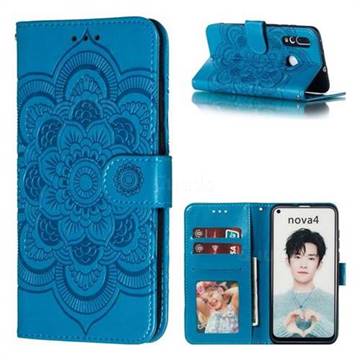 Intricate Embossing Datura Solar Leather Wallet Case for Huawei nova 4 - Blue