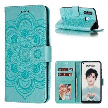 Intricate Embossing Datura Solar Leather Wallet Case for Huawei nova 4 - Green