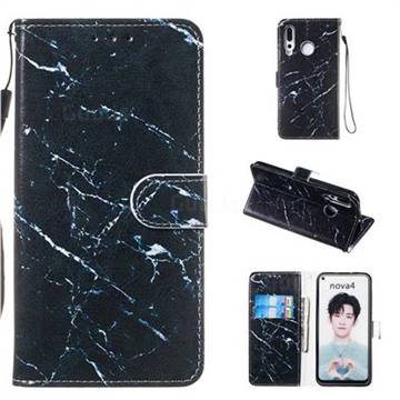 Black Marble Smooth Leather Phone Wallet Case for Huawei nova 4