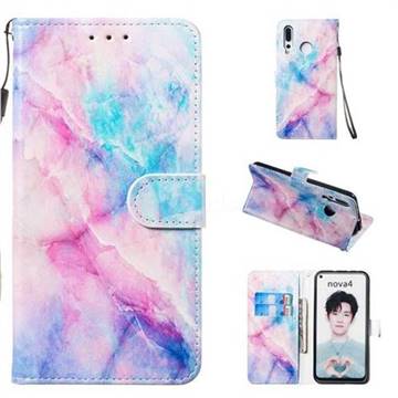 Blue Pink Marble Smooth Leather Phone Wallet Case for Huawei nova 4