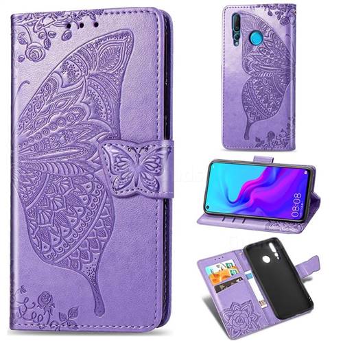 Embossing Mandala Flower Butterfly Leather Wallet Case for Huawei nova 4 - Light Purple