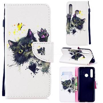 Black Cat Butterfly Leather Wallet Case for Huawei nova 4