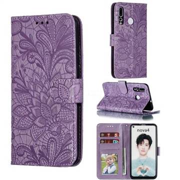 Intricate Embossing Lace Jasmine Flower Leather Wallet Case for Huawei nova 4 - Purple