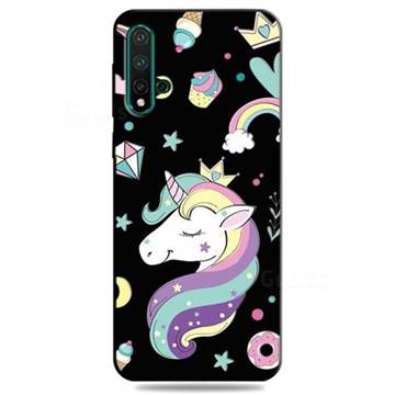 Candy Unicorn 3D Embossed Relief Black TPU Cell Phone Back Cover for Huawei Nova 5 / Nova 5 Pro