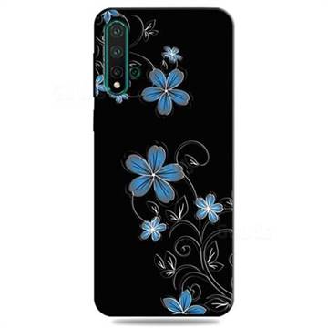 Little Blue Flowers 3D Embossed Relief Black TPU Cell Phone Back Cover for Huawei Nova 5 / Nova 5 Pro