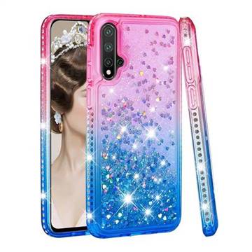 Diamond Frame Liquid Glitter Quicksand Sequins Phone Case for Huawei Nova 5 / Nova 5 Pro - Pink Blue