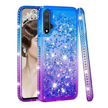 Diamond Frame Liquid Glitter Quicksand Sequins Phone Case for Huawei Nova 5 / Nova 5 Pro - Blue Purple