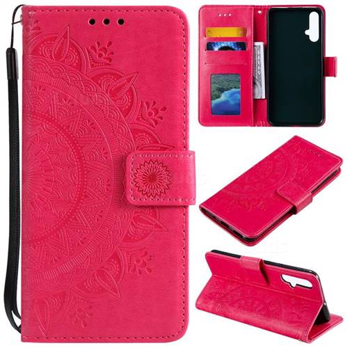 Intricate Embossing Datura Leather Wallet Case for Huawei Nova 5 / Nova 5 Pro - Rose Red