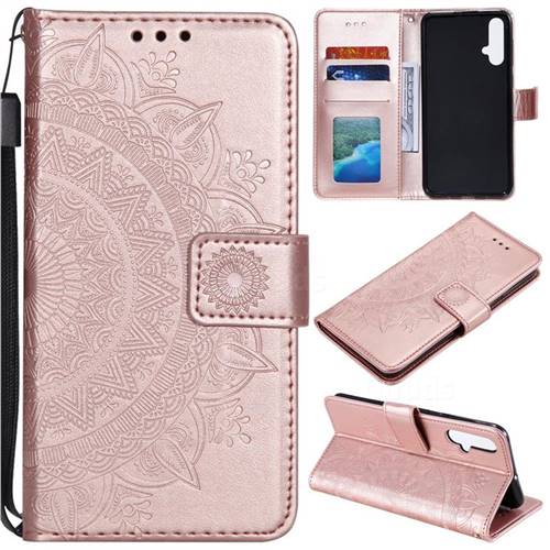 Intricate Embossing Datura Leather Wallet Case for Huawei Nova 5 / Nova 5 Pro - Rose Gold