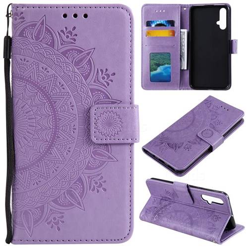 Intricate Embossing Datura Leather Wallet Case for Huawei Nova 5 / Nova 5 Pro - Purple