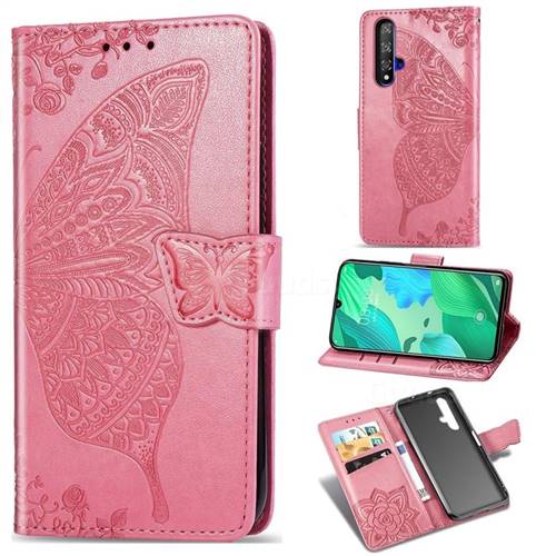 Embossing Mandala Flower Butterfly Leather Wallet Case for Huawei Nova 5 / Nova 5 Pro - Pink